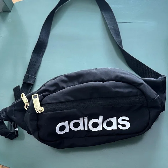 adidas Black Waist Pack with White Logo - Picture 1 of 4